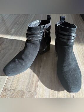 Easy Spirit Black Suede Ankle Boots with Strap Detail